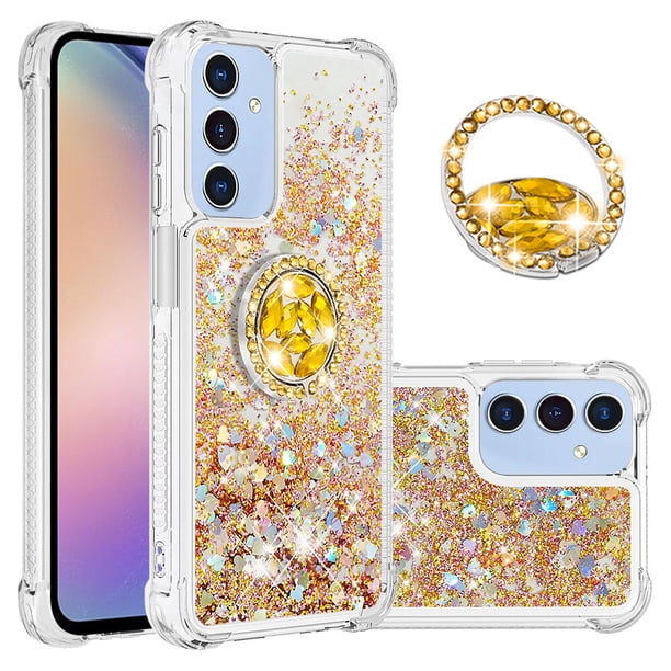 Funda para Samsung Galaxy A25 5G con Brillo Líquido Flotante, Purpurina, Parachoques y Anillo Giratorio Soporte