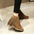 thumbnail image 4 of hopeusnice Women's Suede Fringe Ankle Boots Zipper Closure Booties Comfortable Platform Wedge Heel Fashion Fall Winter Fringe Boots Beige 43, 4 of 9
