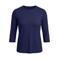 thumbnail image 4 of Telankuip 3/4 Length Sleeve Womens Tops Solid Color Stretch Slim Fit Crew Neck Casual T-Shirts Soft Comfortable Going out Basic Tees 2026 Simple and Stylish Summer Clothes Dark Blue M, 4 of 5
