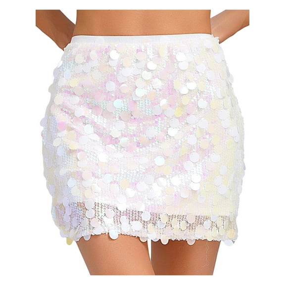 Kaerm Women's Girls Shiny Sequin Mini Skirt Glitter High Waist Bodycon Miniskirt Pink S