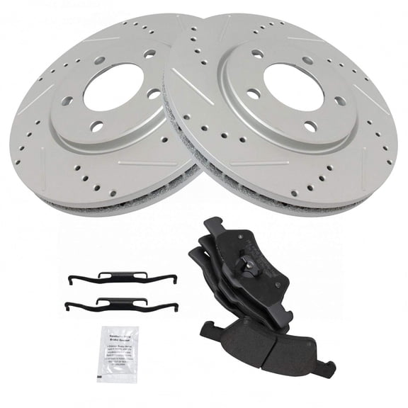 TRQ Front Performance Brake Pad & Rotor Kit Brake Pads Brake Rotors Set Semi-Metallic Premium G-Coated Fits Select 2001-2007 Chrysler Town & Country Dodge Caravan Grand Caravan