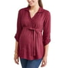 Oh! Mamma Maternity Collared Button Up Tie Waist Pleated Front Top - Available in Plus Sizes