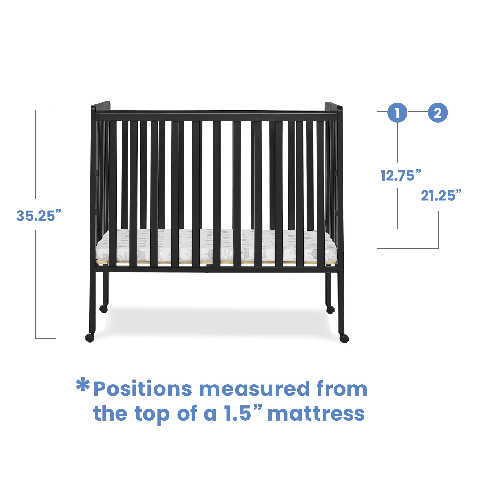 Delta Children Lee Portable Folding Mini Crib with 1.5-Inch Mattress - Greenguard Gold Certified, Black