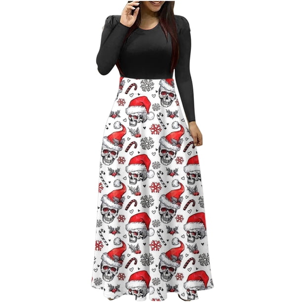 Vestidos Para Mujer Vestidos de Otoño Tallas Grandes Estampado Navideño Manga Larga Cuello Redondo Hasta El Tobillo Vestido Largo Odeerbi ODB151657