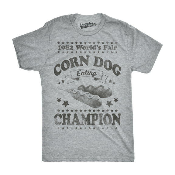 Mens Corn Dog Eating Champion Funny Hot Dog World Fair Vintage 1982 T shirt Graphic Tees