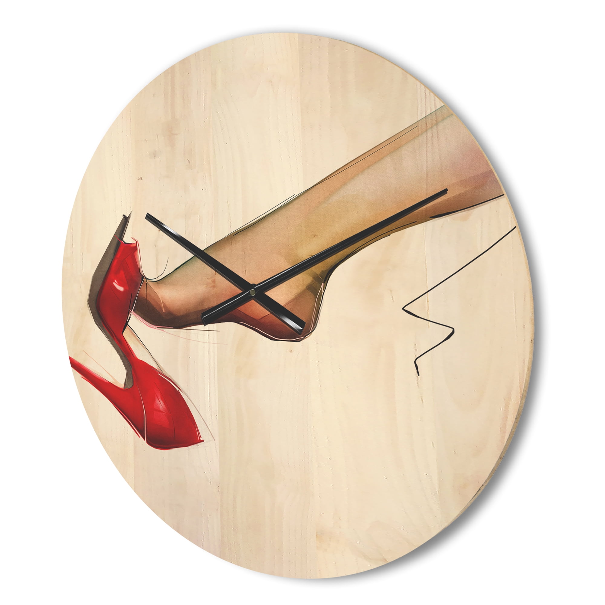 Designart 'Woman Leg Wearing High Heel Red Shoe ' Modern Wood Wall Clock