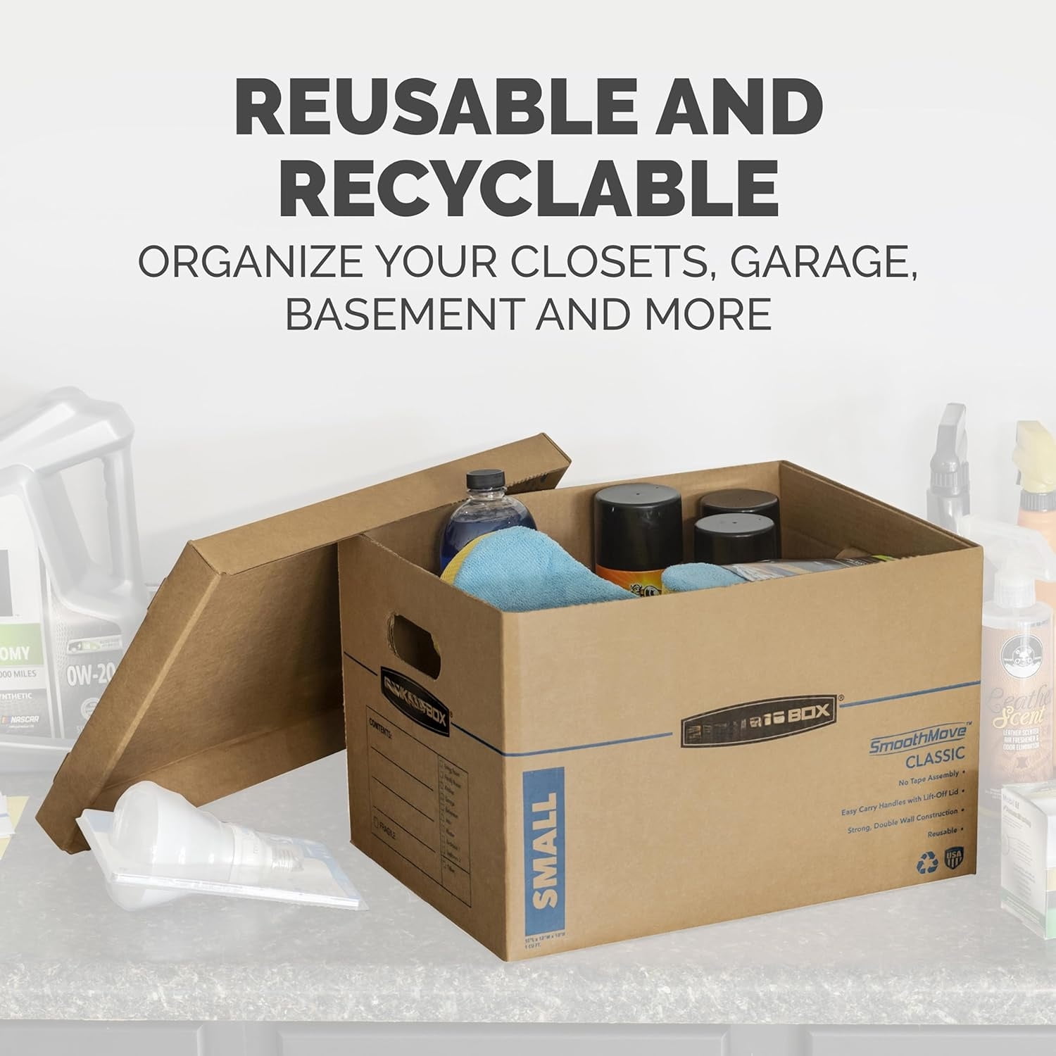 Medium Classic Moving Box 8 Pack, Reinforced Handles, Tape-Free Assembly, Box with Lid