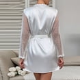 thumbnail image 5 of JAJAHO Women Lace Silk Satin Robe Mesh Sheer Long Sleeve Bathrobe V Neck Tie Waist Sleepwear Wedding Robes Stylish Home Clothes, 5 of 7
