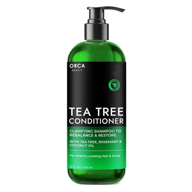 Acondicionador de árbol de té Orca Beauty de 16 onzas – Acondicionador natural hidratante y vigorizante para hombres y mujeres con cabello graso y cuero cabelludo seco enriquecido con vitamina E, acei