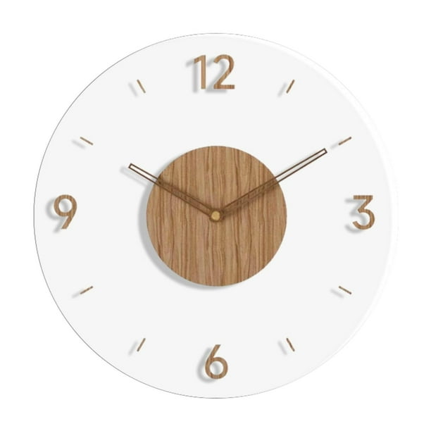 Reloj de pared de madera acrílica, reloj decorativo de 12 pulgadas para decoración del hogar, movimiento silencioso. Redondo