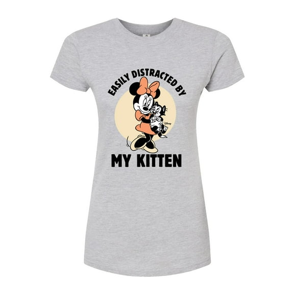 Disney Classics - Easily Distracted By Kittens Minnie - Juniors Fitted Graphic T-Shirt