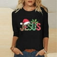 thumbnail image 2 of JURANMO Ofertas Flash Del Dia Funny Christmas Shirts for Women 2024 Casual Letter Graphic Tees Loose Crewneck 3/4 Sleeve Tops Xmas Tunic Blouse Black M, 2 of 5