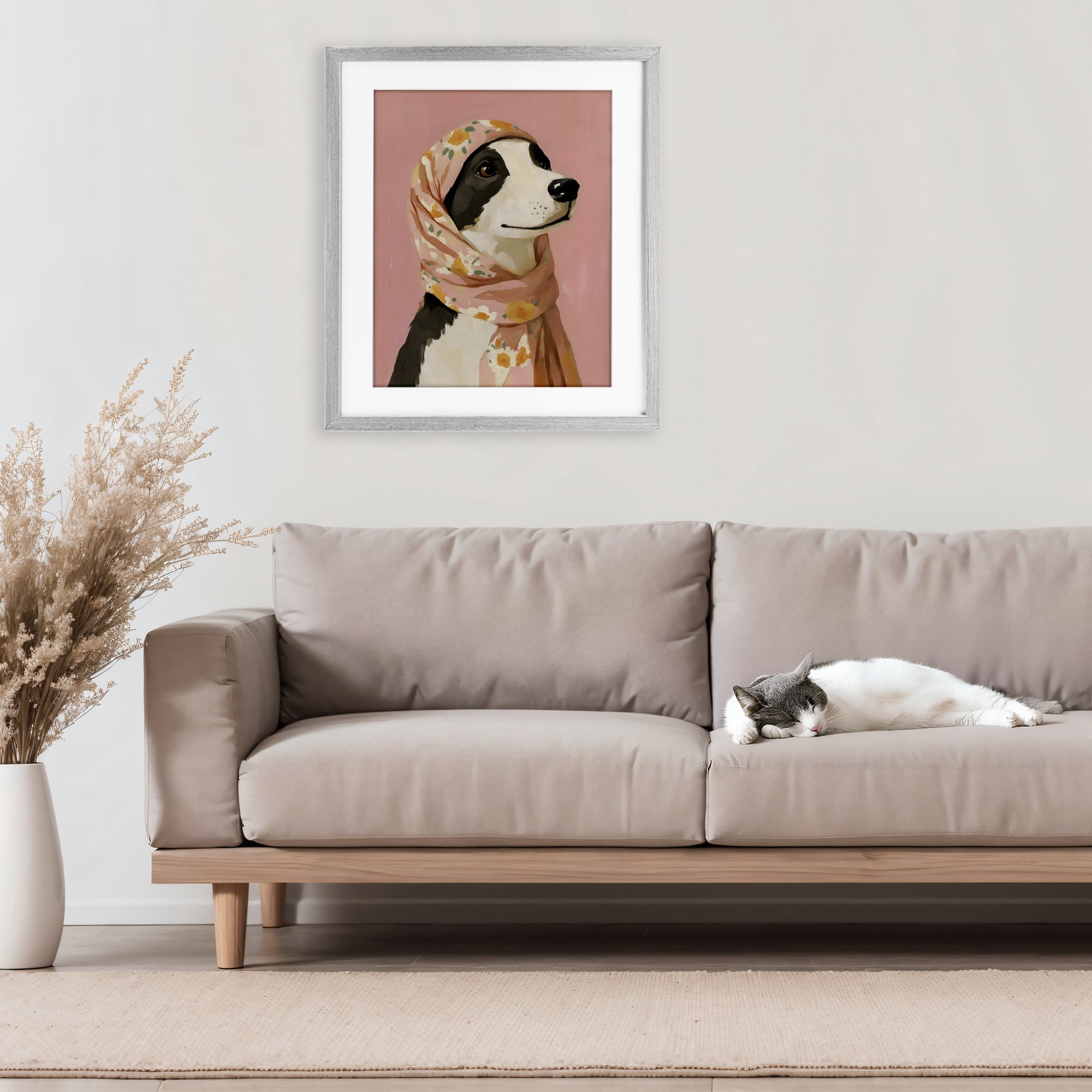 Stupell Industries Dog Babushka in Floral Scarf Gray Framed Print Under Glass, design by The Prints Vibe