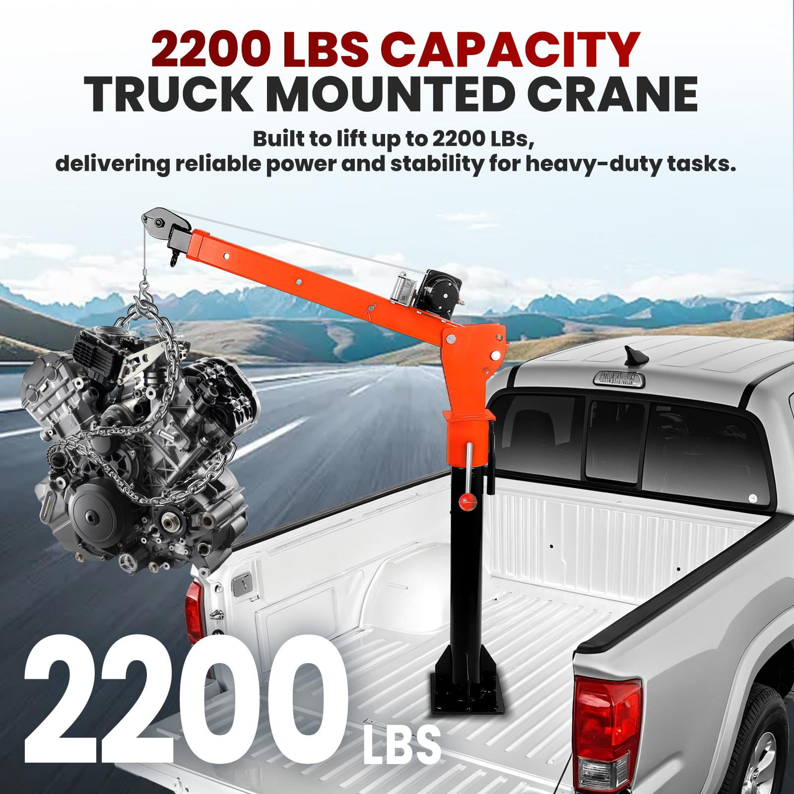Folding Truck Crane, Jib Crane with 12V 5000Lbs Electric Hoist, 2200 LBS Load Alloy Steel Pickup Truck Crane, 360° Rotate Davit Crane for Site, Household Warehouse