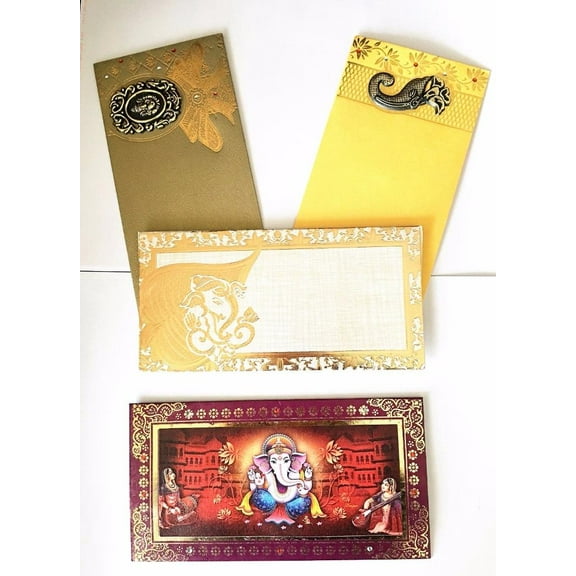 Lightahead® GIFT ENVELOPE CARD MONEY HOLDER FANCY PACKET FOR GIFTING AT FESTIVE OCCASIONS SET OF 4 GANESH ASSORTED DESIGN & COLORS