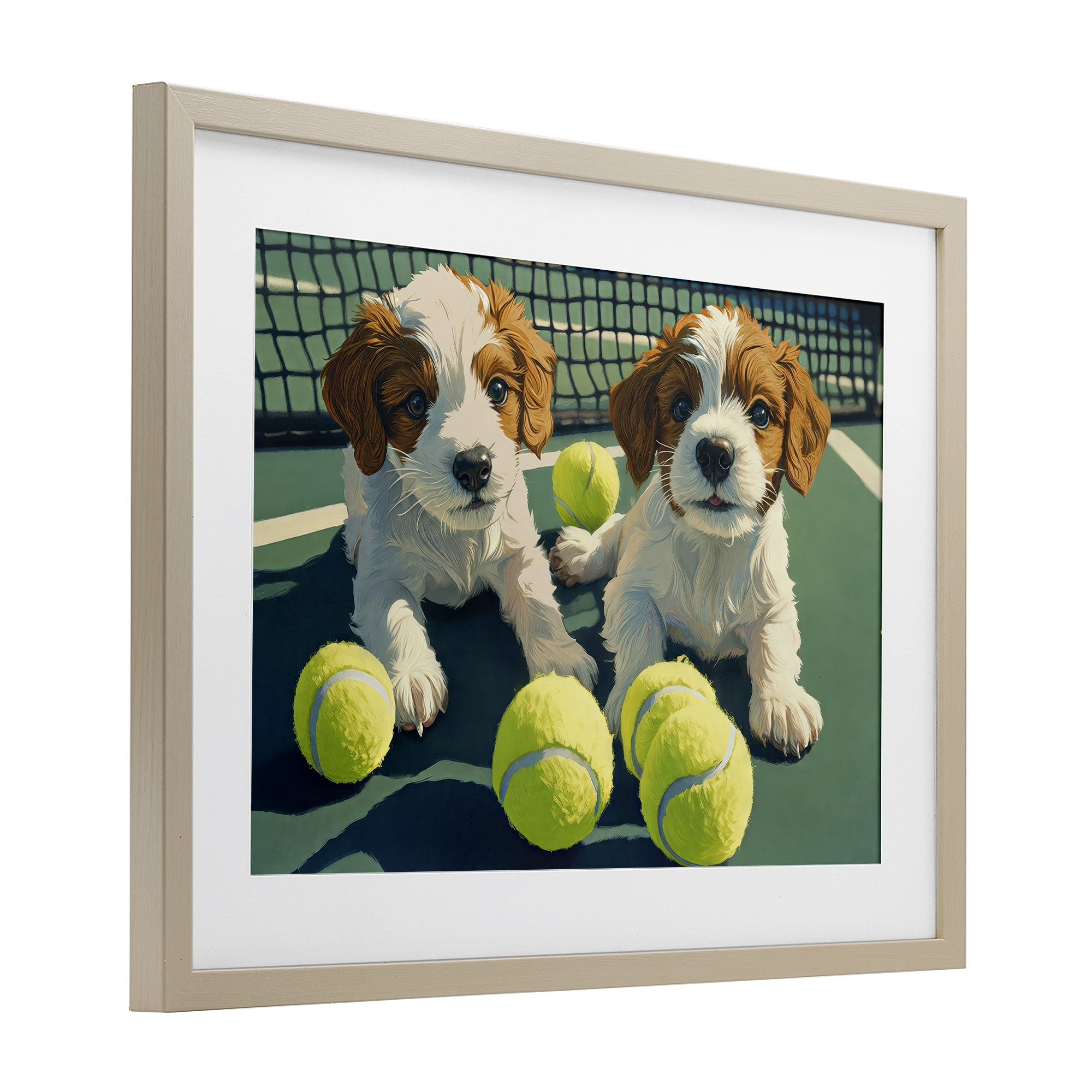 Stupell Industries Playful Puppies with Tennis Balls Birch Framed Print Under Glass, design by Imagine It Images