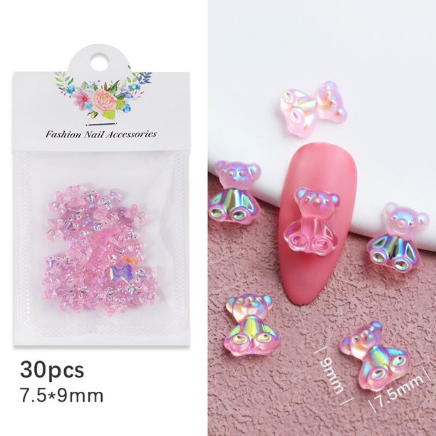 Juego de accesorios de Arte de Uñas 3D de oso pequeño lindo, joyería colgante de manicura DIY, suministros de Uñas profesional para decoración de Uñas 3D, 18 piezas