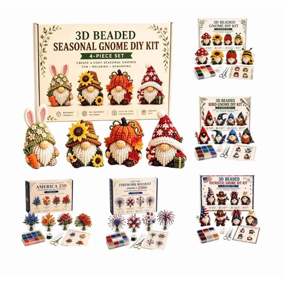 2026 3D Beaded Seasonal Gnome DIY Kit for Adults Teens  4Pcs Patriotic Gnome Beading Craft Set with Acrylic Beads Wire Instructions, Beginner Friendly Beaded Flower Kit for July 4th Craft