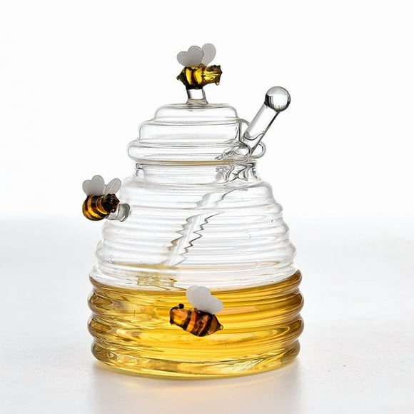 Small Transparent Glass Honey Jar with Lid - Creative Unpatterned Double Bee Design, Durable Airtight Storage Container for Honey & Dry Goods, Easy-to-Clean Kitchen Decor Accessory