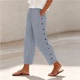 thumbnail image 5 of JOANKDMI Cropped Pants for Women Striped Casual Summer Capris High Elastic Waist Loose Fit Wide Leg Flowy Trousers with Side Buttons Pockets Vacation Essential, 5 of 5
