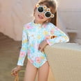 thumbnail image 3 of Tiijoy Girls Floral One-Piece Swimsuit Cute Long Sleeve Half Zip Rash Guard Bathing Suit, 3 of 7