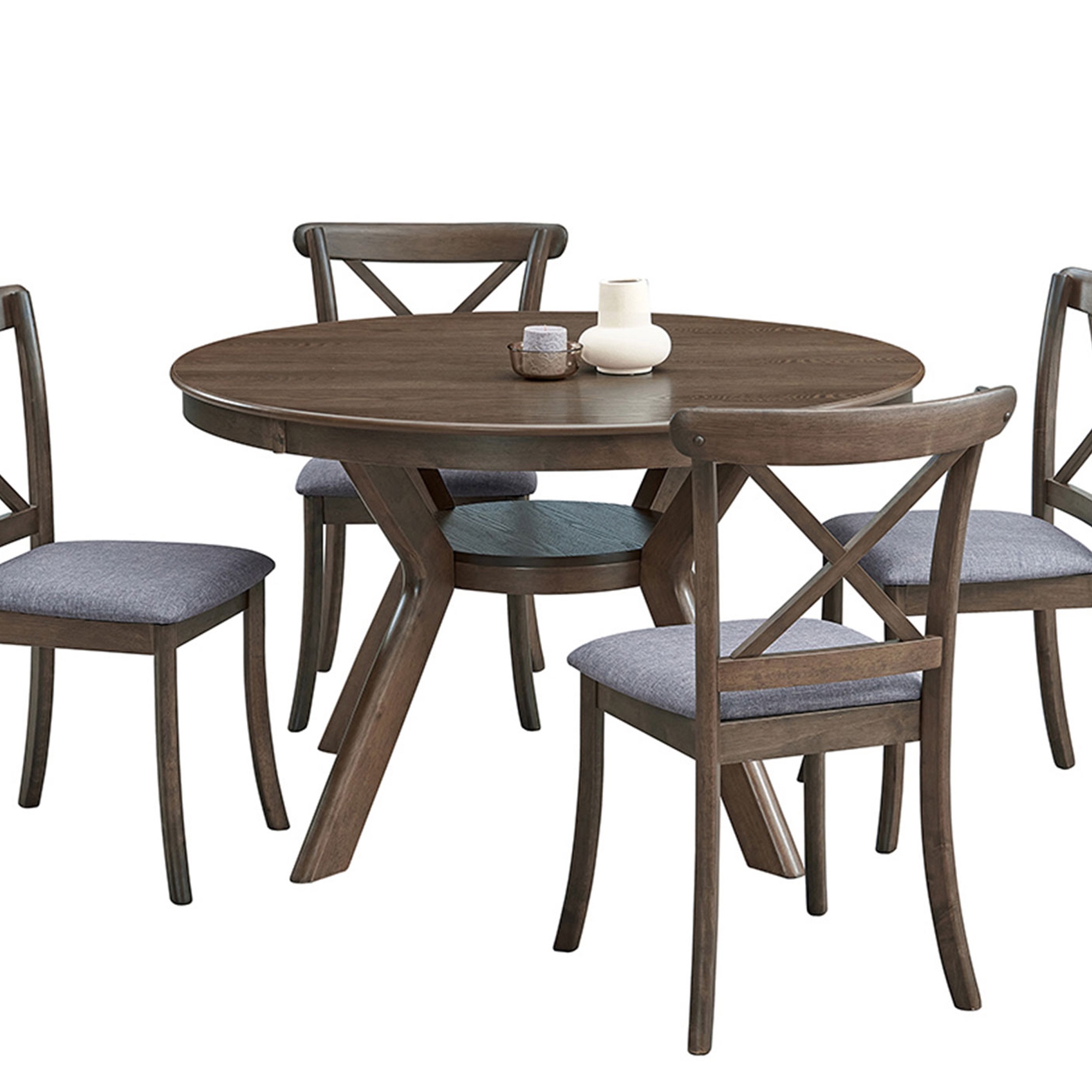 PORKISS 47" Round Dining Table for 4 People, Coffee Table, Modern Farmhouse Wooden Kitchen Table with Storage Shelf, Living Room, Oak (Chairs Not Included)