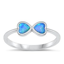 CHOOSE YOUR COLOR Blue Simulated Opal Chic Kissing Hearts Ring .925 Sterling Silver Band CZ Female Size 10