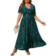thumbnail image 1 of Vestido Simplee para mujer, cuello en V, talla grande, terciopelo 3XL, verde oscuro, 1 of 6