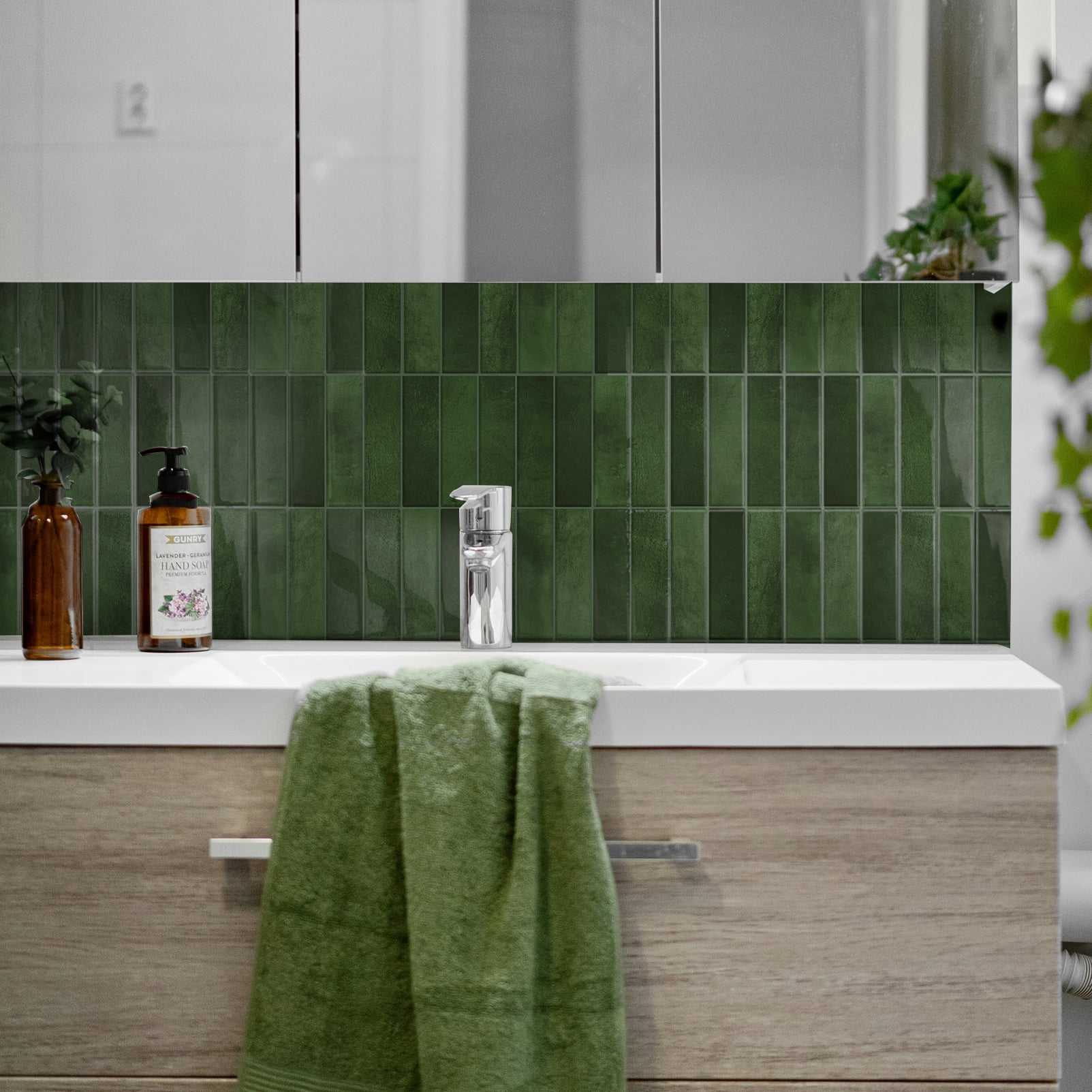 DEWOO 10 Sheet Peel and Stick Backsplash Tile,3D Self Adhesive Wall Tiles Stick on Backsplash for Kitchen,Bathroom,Camper (12"×12",Green)