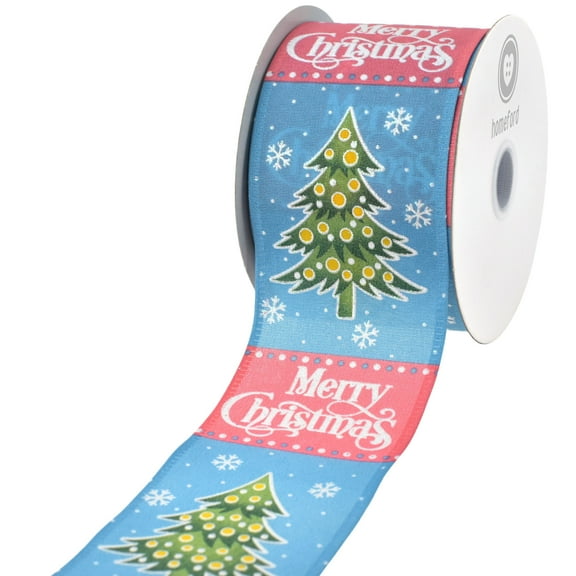 HOMEFORD Merry Christmas Tree Pastel Stripes Satin Wried Ribbon, 2-1/2-inch, 10-yard, Multicolor