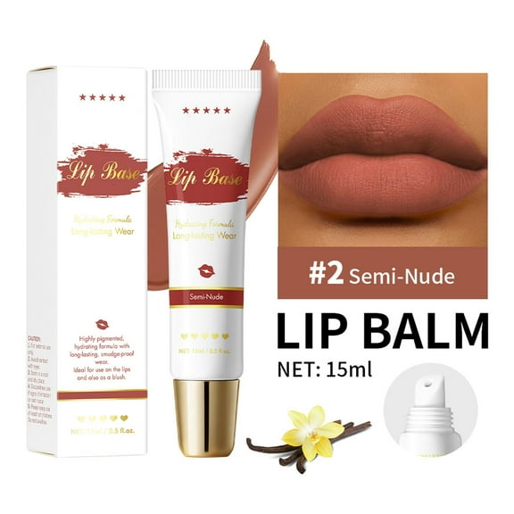 Lip Gloss Base, Hydrating Lip Balm with Sheer Tint, Plumps Moisturizing Hydrating Lip Mask, Lip Base Cream for Smoothing & Prepping, Multi-Purpose Matte Blush & Lip Balm (#2, Semi Nude)