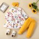 thumbnail image 5 of Vestido Para Niñas, Ropa Para Niñas Pequeñas, Ropa Para Niños Pequeños, Camisa Floral De Manga Larga, Pantalones De Color Sólido, Pantalones Con Diadema, Traje Amarillo Odeerbi LM103-4750, 5 of 8