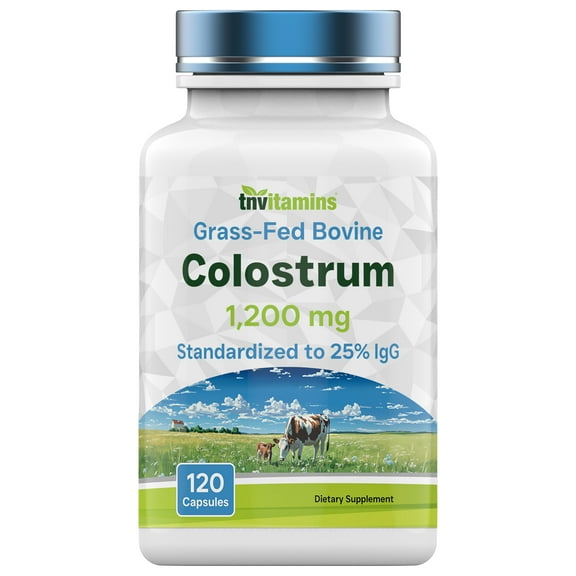 Colostrum Supplement 1,200 mg, 120 Capsules – Standardzed to  25% IgG Grass-Fed Bovine for Immune Support