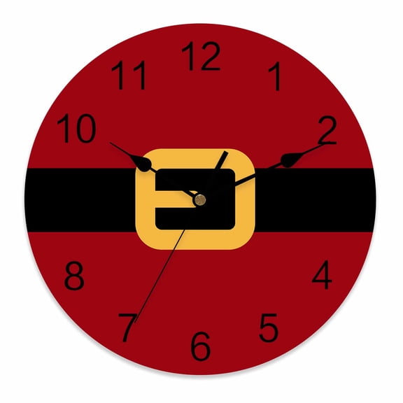 Wall Clock 12 Inch Red Christmas Belt Round Silent Decorative Wall Clocks Battery Operated for Living Room Bedroom Kitchen Classroom Decor, Vintage Santa Claus Black Yellow Stripe,Large