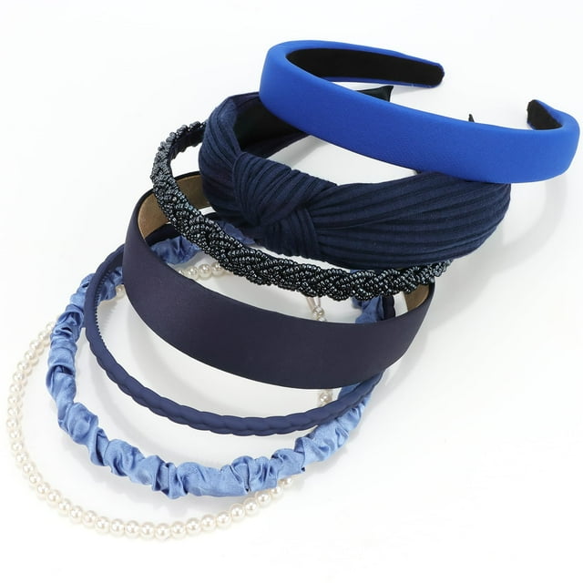 VELSCRUN Diademas para Mujer 7 Piezas Diferentes Bandas para la Cabeza de Perlas sólidas Anudadas en Azul Marino Bandas para el Cabello Antideslizantes para Mujeres Gilrs Accesorios de Moda para el Ca