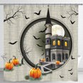 thumbnail image 1 of Gothic Castle Halloween Shower Curtain with Pumpkins & Bats - Spooky Decor, 1 of 5