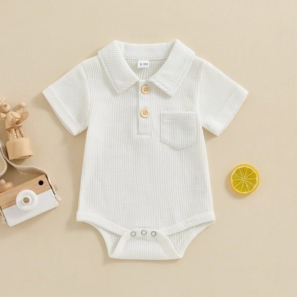 LWFFDAW Infant Baby Boys Girls Short Sleeve Onesies Button Up Collared One Piece Sleepwear Solid Romper Jumpsuit Summer Soft Bodysuit Clothes