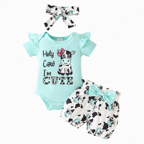 OYXSER Infant Baby Girl Clothes Floral Summer Outfits Floral Girl Clothes with Headband Newborn Infant Summer Cute Outfit, Light Blue 0-3M