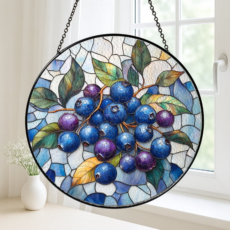 Blueberry Stained Glass Suncatcher – Garden Fruit Window Hanging
