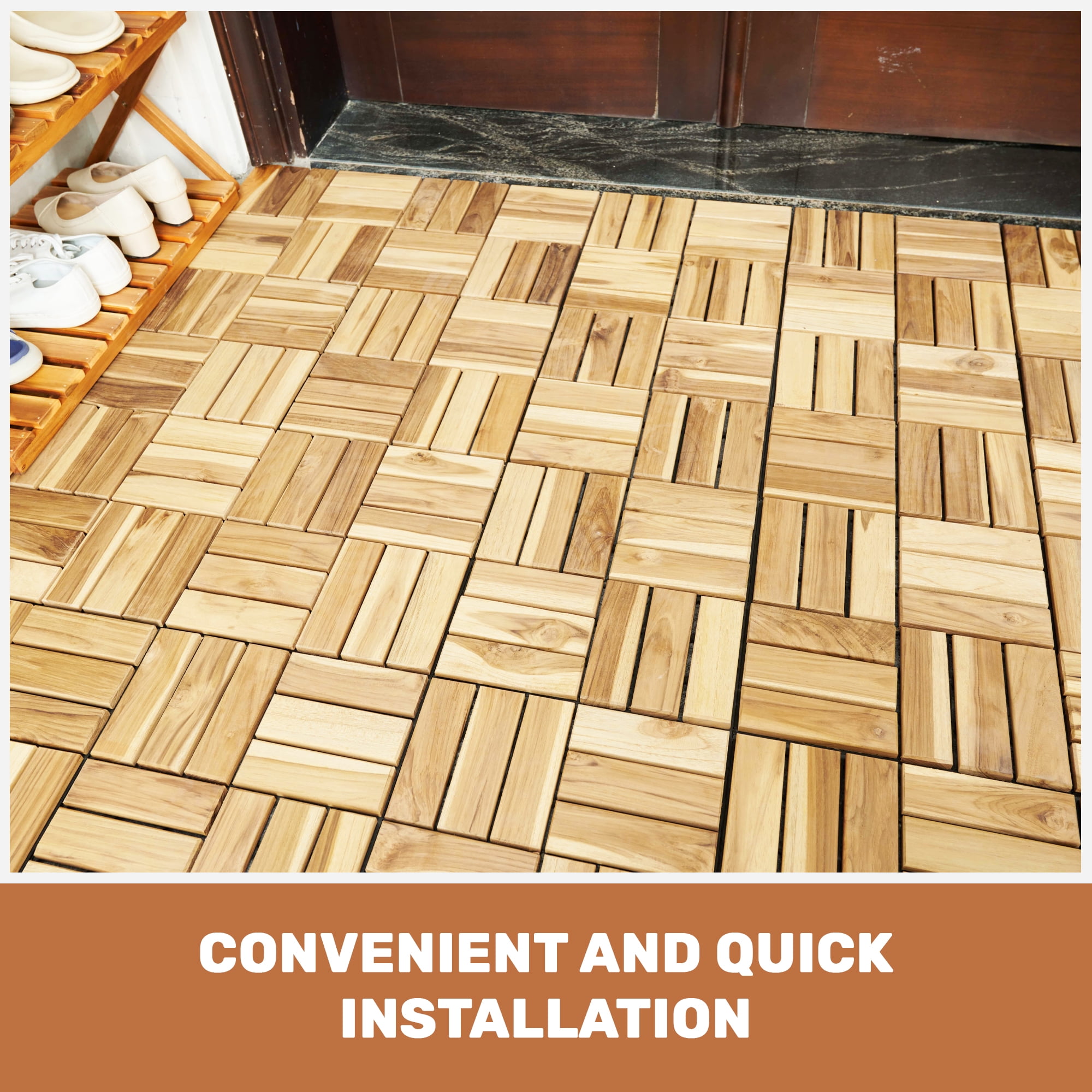 20 PCS Interlocking Deck Tiles 12"x12", Yellow Acacia Hardwood Checker Pattern, Outdoor Flooring for Patio, Balcony, Poolside