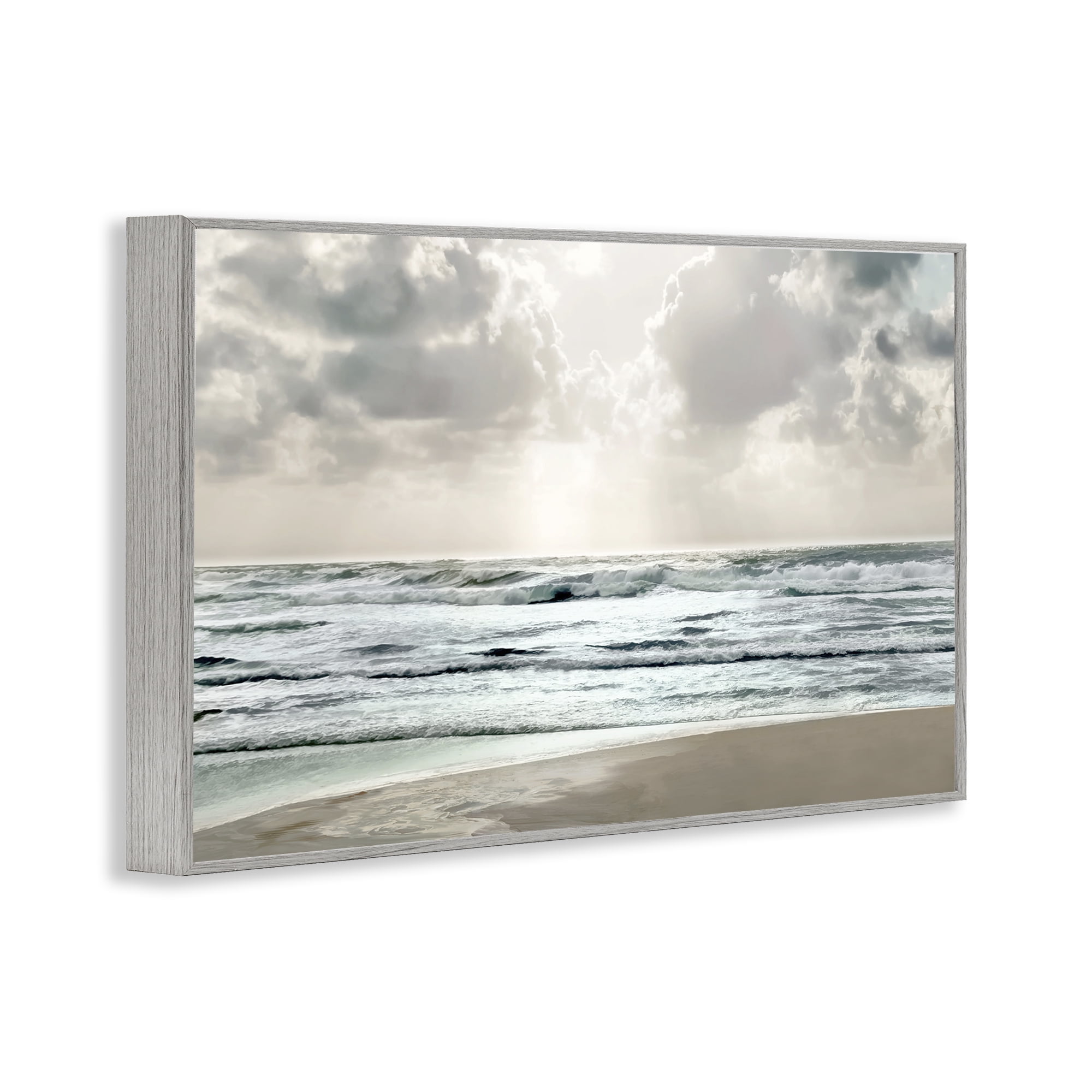 Stupell Industries Cloudy Sunlight Beach Landscape Photography Gray Framed Art Print Wall Art, 24 x 16