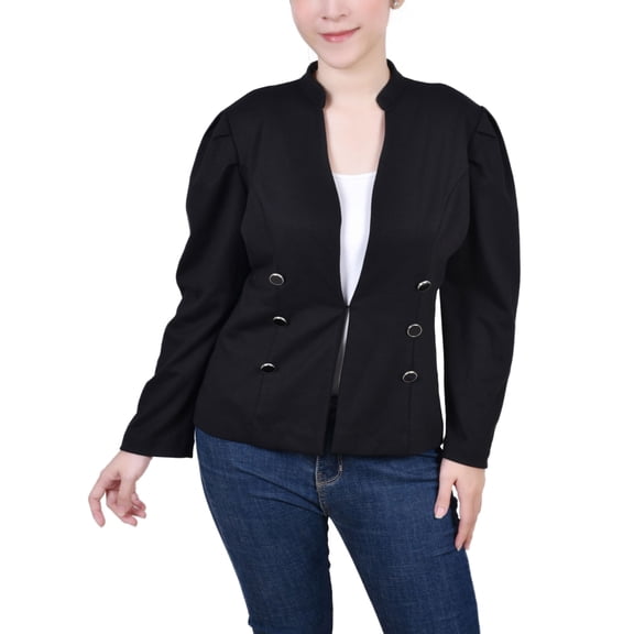 NY Collection Petite Long Puff Sleeve Ponte Jacket Black PXL