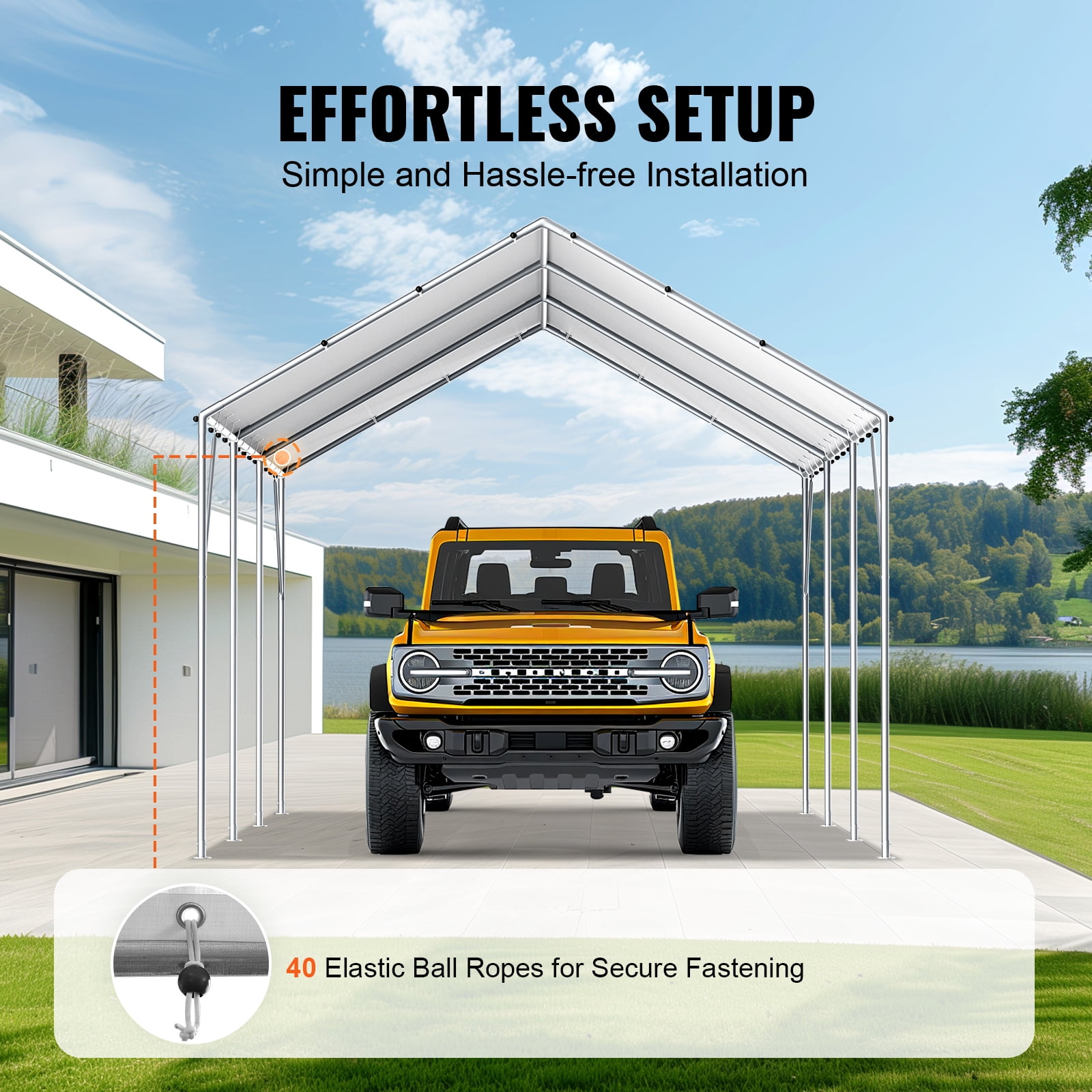 KFFKFF Replacement Canopy 118.11" x 236.22" x 74.80'' White Carport
