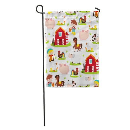 SIDONKU Happy Barnyard Farm and People This Pattern is Can Be Easily Tiled to Make Larger Garden Flag Decorative Flag House Banner 12x18 inch