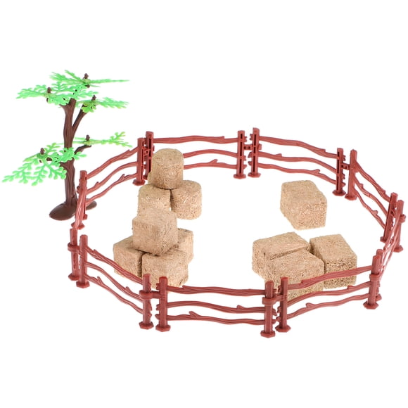 Shisuyan 1 Set Toy Fence Mini Horse Fence Mini Hay Bales Farm Toy Fence Miniature Garden Fence Fake Farm Decor