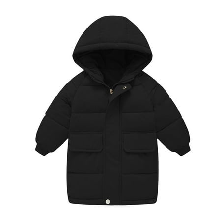 

ZMHEGW Coat For Toddler Baby Boys Girls Kids Little Winter Solid Windproof Outerwear Mediun Length Warm Jacket Down Cotton Hooded Wadding Outwear Hoodies Coat 10-11 Years