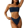 thumbnail image 2 of Women's Textured Bikini Swimsuit Two Piece Strapless Bandeau Cheeky Bathing Suits Navy XL, 2 of 4