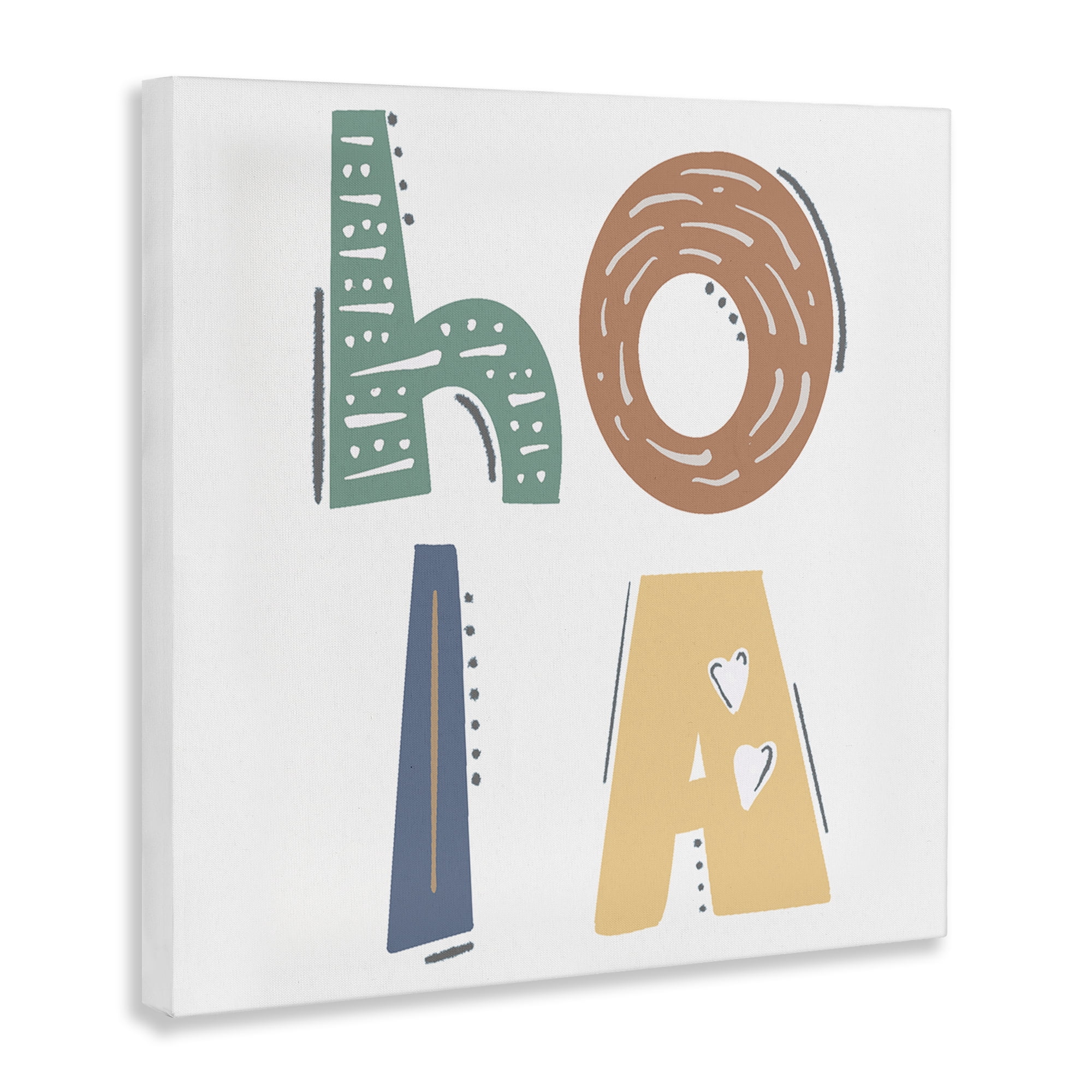 Stupell Industries Hola con Tipografía Divertida Typography and Symbols Painting Wrapped Canvas Art Print Wall Art, 24 x 24