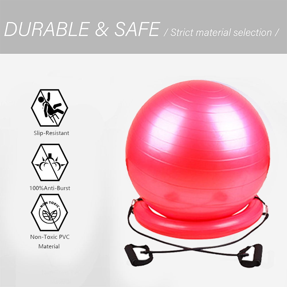 Yoga Ball Chair Stability Ball with Inflatable Stability Base Resistance Bands Fitness Ball for Home Gym Office Improves Back Pain Core