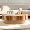 thumbnail image 2 of Tcbosik 43.7" Oval Coffee Table, Rustic Center Table with Pedestal for Living Room, Easy Assembly, Natural Ash, 2 of 9